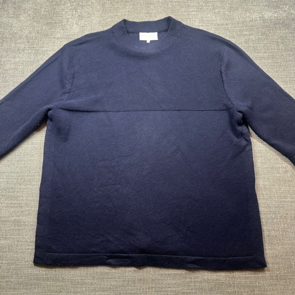 Eric Bompard Cashmere Sweater Womens S Navy Blue Crew Neck Slit Hem